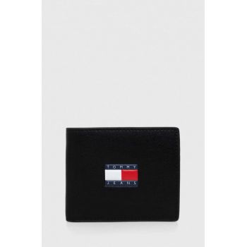 Tommy Jeans portofel de piele bărbați, culoarea negru AM0AM12086