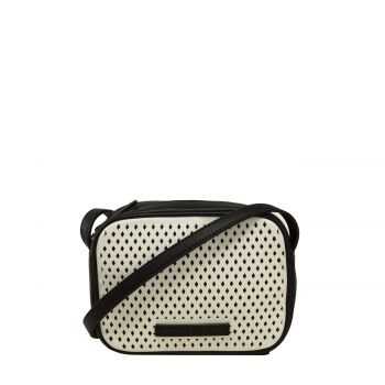 Diamond perforated zip-top crossbody