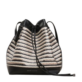 Metallic weave bucket bag