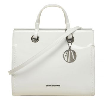 Patent logo clasp satchel