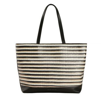 Woven-front zip-top tote