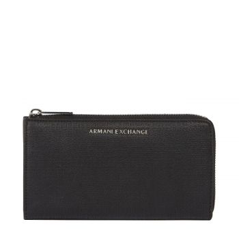 Denim effect half-zip long wallet