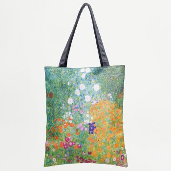 Geanta shopper din material textil, imprimata cu reproducere dupa Camp cu maci de Claude Monet