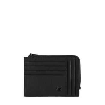 Black square coin pouch with document holder