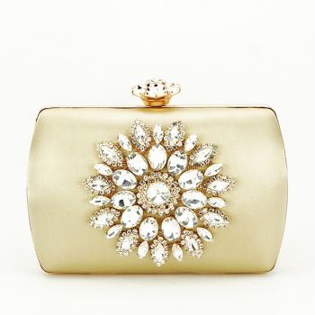 Clutch elegant decorat cu brosa B-BRS-210 06 Auriu