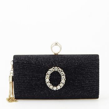 Geanta clutch negru cu brosa B-BYH-8815 05