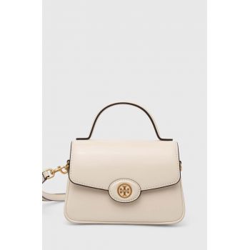 Tory Burch poseta de piele Robinson Spazzolato Small culoarea bej, 153233.250