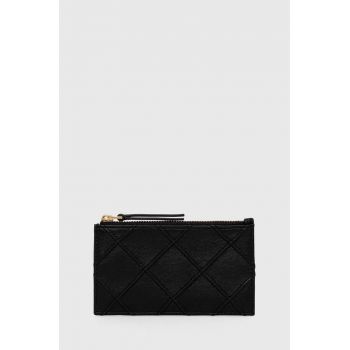 Tory Burch portofel de piele Fleming Soft Zip femei, culoarea negru, 152602.001