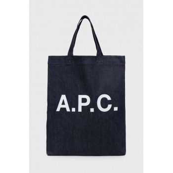 A.P.C. geanta tote lou mini anses culoarea albastru marin, COCSX.M61569