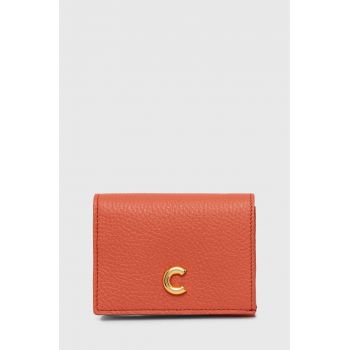 Coccinelle portofel de piele COCCINELLEKELSEY femei, culoarea portocaliu, E2 RBP 17 21 01