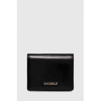 Coccinelle portofel de piele METALLIC SHINY CALF femei, culoarea negru, E2 RX8 11 D3 01