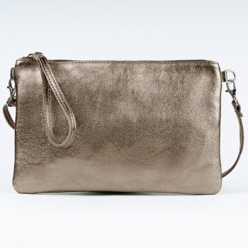 Geanta plic crossbody auriu inchis, din piele naturala