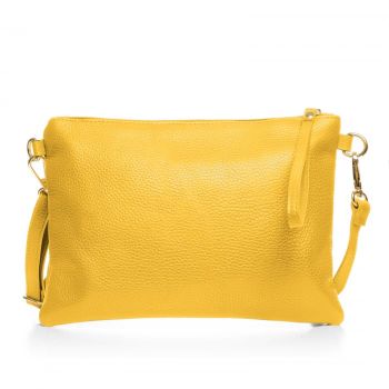 Geanta plic crossbody galbena, din piele naturala