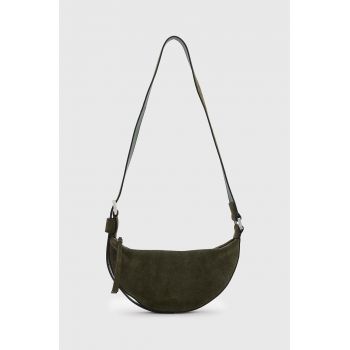 AllSaints geanta de mana din piele intoarsa HALF MOON culoarea verde, W233XB