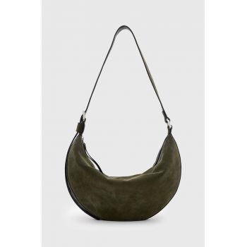 AllSaints geanta de mana din piele intoarsa HALF MOON culoarea verde, W234XB