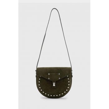 AllSaints geanta de mana din piele intoarsa MIRO SADDLE culoarea verde, W236XB