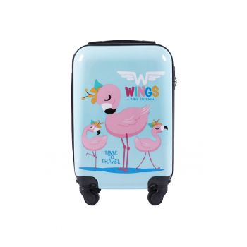 Troler Cabina - Policarbonat - 4 Roti - WKIDS - 50 cm - Imprimeu Flamingo