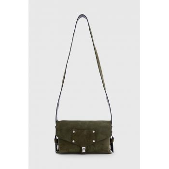 AllSaints geanta de mana din piele intoarsa MIRO culoarea verde, W066XB