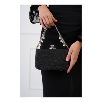 Clutch Miruna negru din strasuri cu inchizatoare diamant