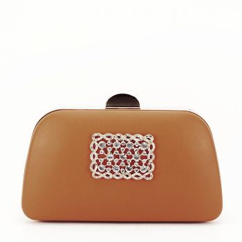 Clutch decorat cu brosa B-LK5672 06 Cognac