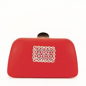 Clutch decorat cu brosa B-LK5672 06 Rosu