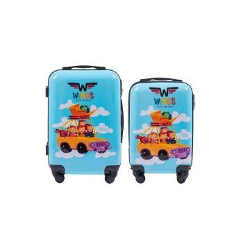 Set Trolere - Policarbonat - 4 Roti - WKIDS - 2 Piese - Imprimeu Car