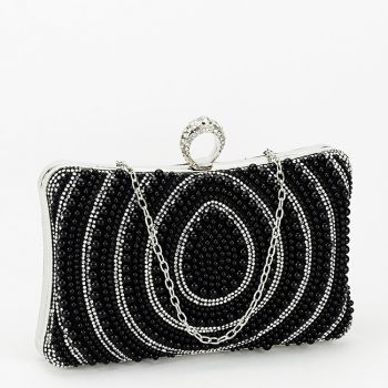 Clutch elegant cu perle B-BYH-866 06, Negru