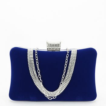 Geanta clutch bleumarin din catifea B-1007 01