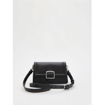 Reserved - Geantă crossbody, cu cataramă - negru