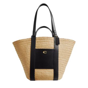 Straw tote bag with pocket