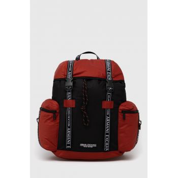 Armani Exchange rucsac barbati, culoarea rosu, mare, cu imprimeu