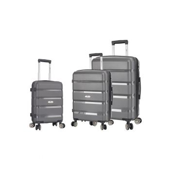 Set Trolere Polipropilena - Madisson - SW43603 - 4 Roti Duble - Cifru TSA - 3 Piese - Gri