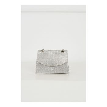 Clutch elegant de ocazie din strasuri argintiu