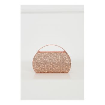 Clutch elegant din strasur champagne cu maner rotund