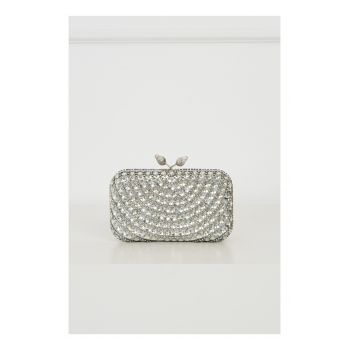 Clutch elegant din strasuri argintiu