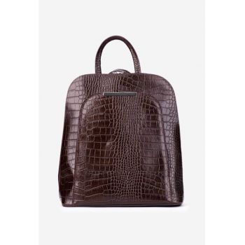 Rucsac de dama elegant din piele croco burgundy