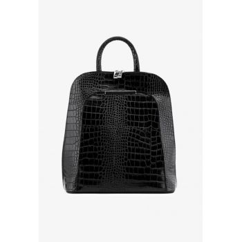 Rucsac elegant negru din piele croco