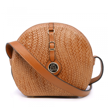 Poșetă crossbody femei Enzo Bertini cognac cu presaj împletitură 154POSP3354CO