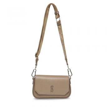 Poșetă crossbody femei Steve Madden Mae taupe cu logo frontal 1668POSSBMAETA