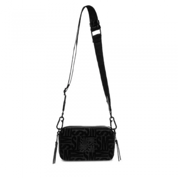 Poșetă tip crossbody femei Steve Madden Brisa neagră cu logo print 1668POSSBRISA-VN