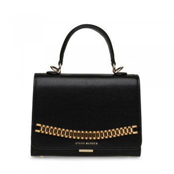 Poșetă tip satchel femei Steve Madden Moment neagră cu accesoriu metalic 1667POSSBMOMENTN