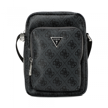 Geantă crossbody bărbați Guess neagră cu logo metalic frontal 929BGEAHMEVZLN