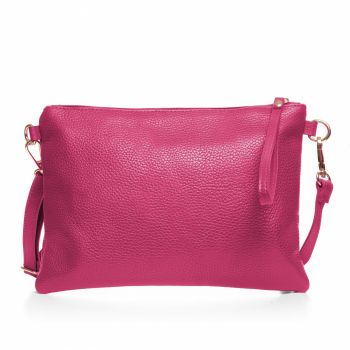 Geanta plic crossbody fucsia, din piele naturala