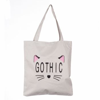 Geanta shopper din material textil, cu imprimeu grafic pisica Gothic