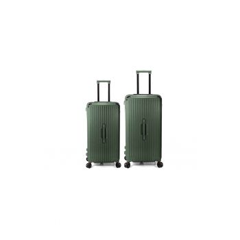 Set trolere BZ 5790 - ABS - 4 roti cu sistem de franare - cifru TSA - 2 piese - verde inchis